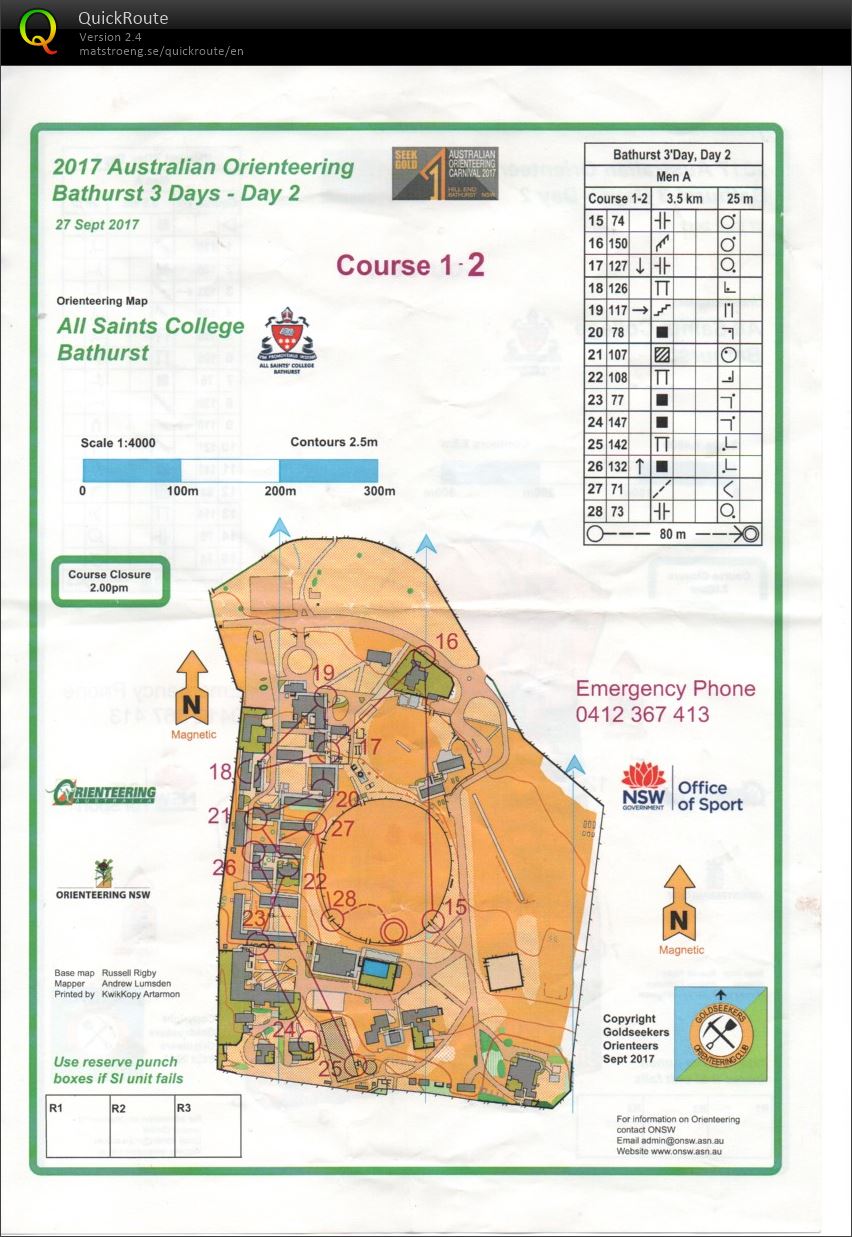 2017 Bathurst 3 Day Sprint Map 2 (2017-09-27)